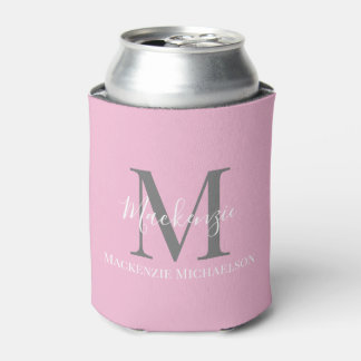 Elegant Gray Pink Gepersonaliseerde monogram naam Blikjeskoeler