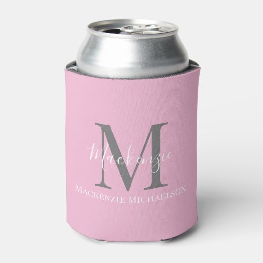 Elegant Gray Pink Gepersonaliseerde monogram naam Blikjeskoeler (Blikje Voorkant)