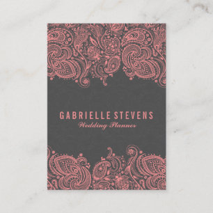 Elegant Gray & Pink Paisley Wedding Planner Visitekaartje