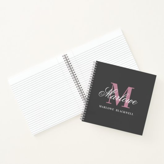 Elegant Gray Pink White Monogram Calligrafie Notitieboek (Binnen)