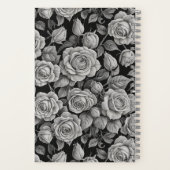 Elegant Gray Roses on Black Journal – Moody Floral (Verso)