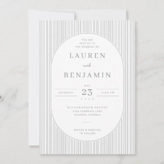 Elegant Gray Striped Wedding Invitation (Devant)