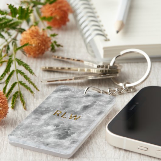 Elegant Gray White Carrera Marble Pattern Sleutelhanger (Voorkant Rechts)