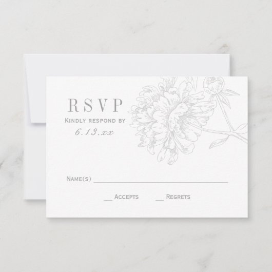 Elegant Gray White Floral Peony Wedding RSVP Kaartje (Voorkant)