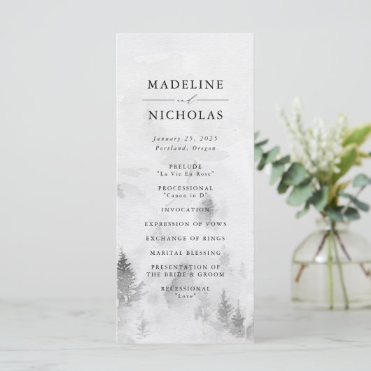 Elegant Gray Winter Forest Wedding Ceremony Programma (Staand voorkant)