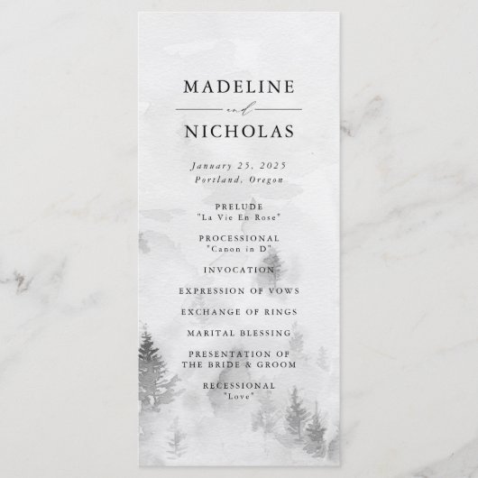 Elegant Gray Winter Forest Wedding Ceremony Programma (Voorkant)