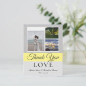 Elegant Gray Yellow Script Weduwfoto collage Bedankkaart (Staand voorkant)