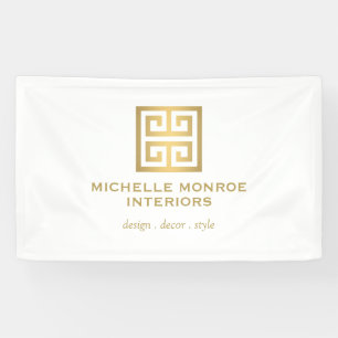 Elegant Greek Key Designer Logo Gold/White Spandoek