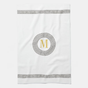 Elegant Greek Key Monogram Kitchen Towels Theedoek