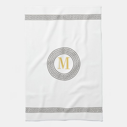 Elegant Greek Key Monogram Kitchen Towels Theedoek (Verticaal)