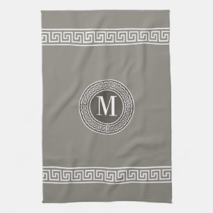 Elegant Greek Key Monogram Kitchen Towels Theedoek