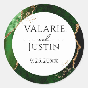 Elegant Green Agate Gold Glitter Wedding Sticker