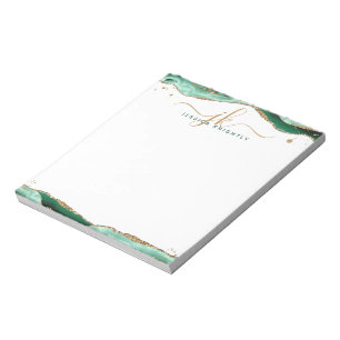Elegant Green Agate Script Monogram Initialen Notitieblok