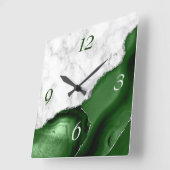 Elegant Green Agate Silver Glitter Marble Vierkante Klok (Hoek)