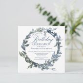 Elegant Green and Blue Floral Birthday Invitation (Staand voorkant)