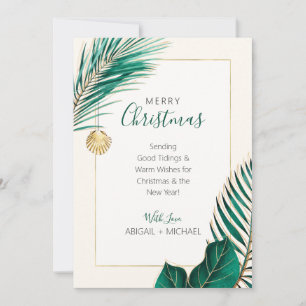 Elegant Green and Gold Beach Tropical Kerstmis Feestdagenkaart