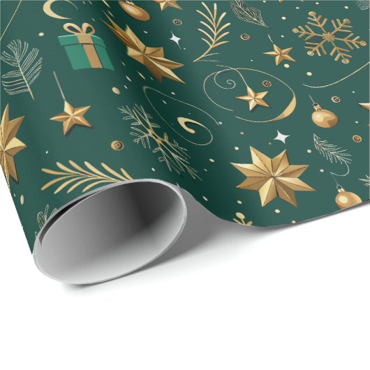 Elegant Green and Gold Christmas Cadeaupapier (Rol Hoek)