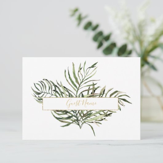 Elegant Green and Gold Leaf Table Place Card Kaart (Staand voorkant)