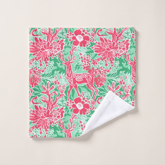 Elegant green and pink Christmas preppy towel set (Gant de toilette)