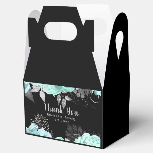 Elegant Green and Silver Flowers Birthday Party Bedankdoosjes (Geopend)