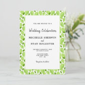 Elegant Green Basil Leaf Pattern Botanical Wedding Kaart (Staand voorkant)