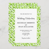 Elegant Green Basil Leaf Pattern Botanical Wedding Kaart (Voorkant / Achterkant)