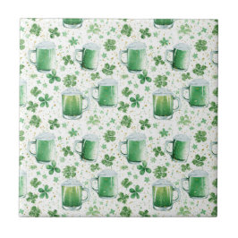 Elegant Green Beer Mugs and Shamrocks White Tegeltje