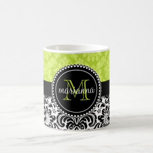 Elegant Green Black Damask gepersonaliseerd Koffiemok