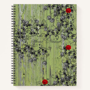 Elegant Green Black  Floral  Notitieboek