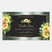Elegant Green Black Product Labels Yellow Roses (Voorkant)