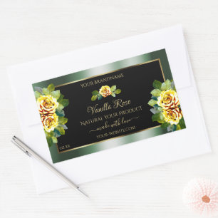 Elegant Green Black Product Labels Yellow Roses