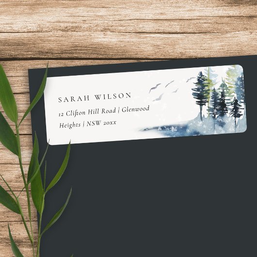 Elegant Green Blue Pine Bossen Forest Birds Addres Etiket