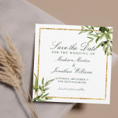 Elegant Green Botanical Vine Gold Save the Date Kaart