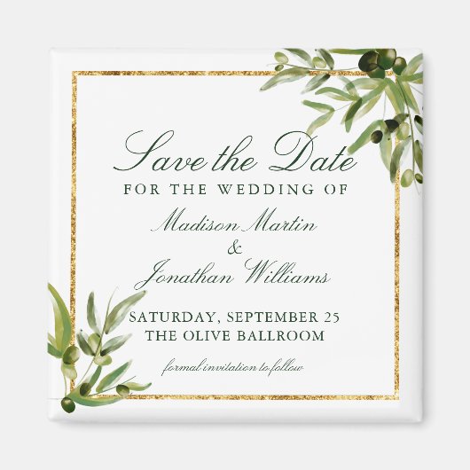 Elegant Green Botanical Vine Gold Save the Date Magneet (Voorkant)