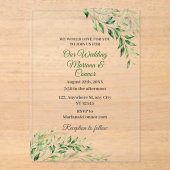 Elegant Green Botanical Wedding Acryl Uitnodigingen (Voorkant)