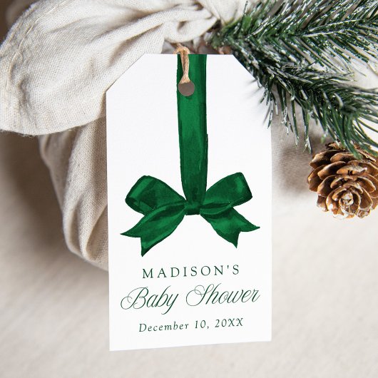 Elegant Green Bow Christmas Baby Shower Cadeaulabel