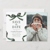 Elegant Green Bow Graduation Save the Date (Devant)