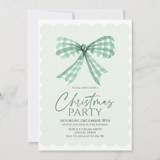 Elegant Green Bow kerstfeest Kaart (Voorkant)