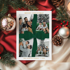 Elegant Green Bow Photo Merry Christmas Card Kaart
