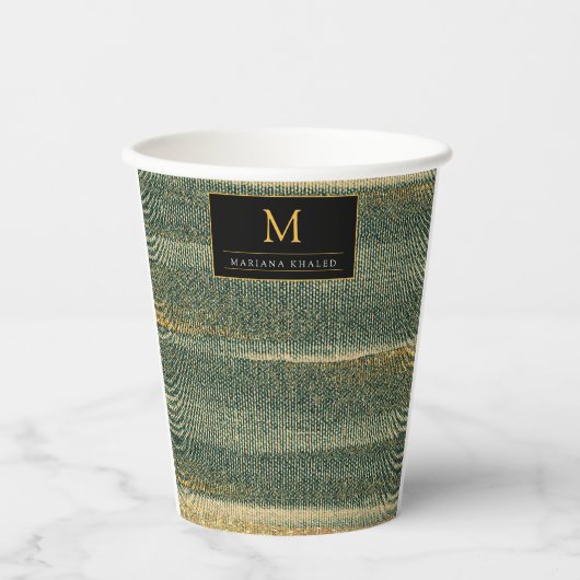 Elegant Green Brush met goud en zwart Papieren Bekers (Voorkant)