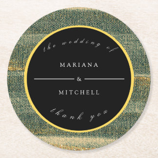 Elegant Green Brush met goud en zwart Ronde Kartonnen Onderzetter