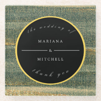 Elegant Green Brush met goud en zwarte ronde Glazen Onderzetter