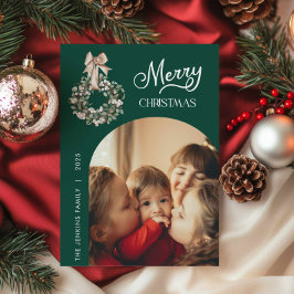Elegant Green Christmas Arch Photo Card Feestdagenkaart