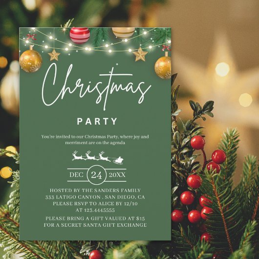 Elegant Green Christmas Party Invitation