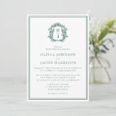 Elegant Green Crest Wedding Invitation (Debout devant)