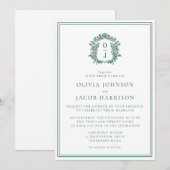 Elegant Green Crest Wedding Invitation (Devant / Derrière)