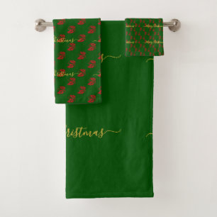 Elegant Green Custom kerst Holly Bad Handdoek