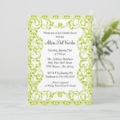 Elegant Green Damask Bridal Shower Invitation Kaart (Staand voorkant)