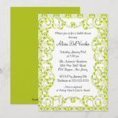 Elegant Green Damask Bridal Shower Invitation Kaart (Voorkant / Achterkant)