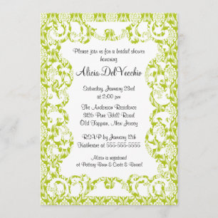 Elegant Green Damask Bridal Shower Invitation Kaart